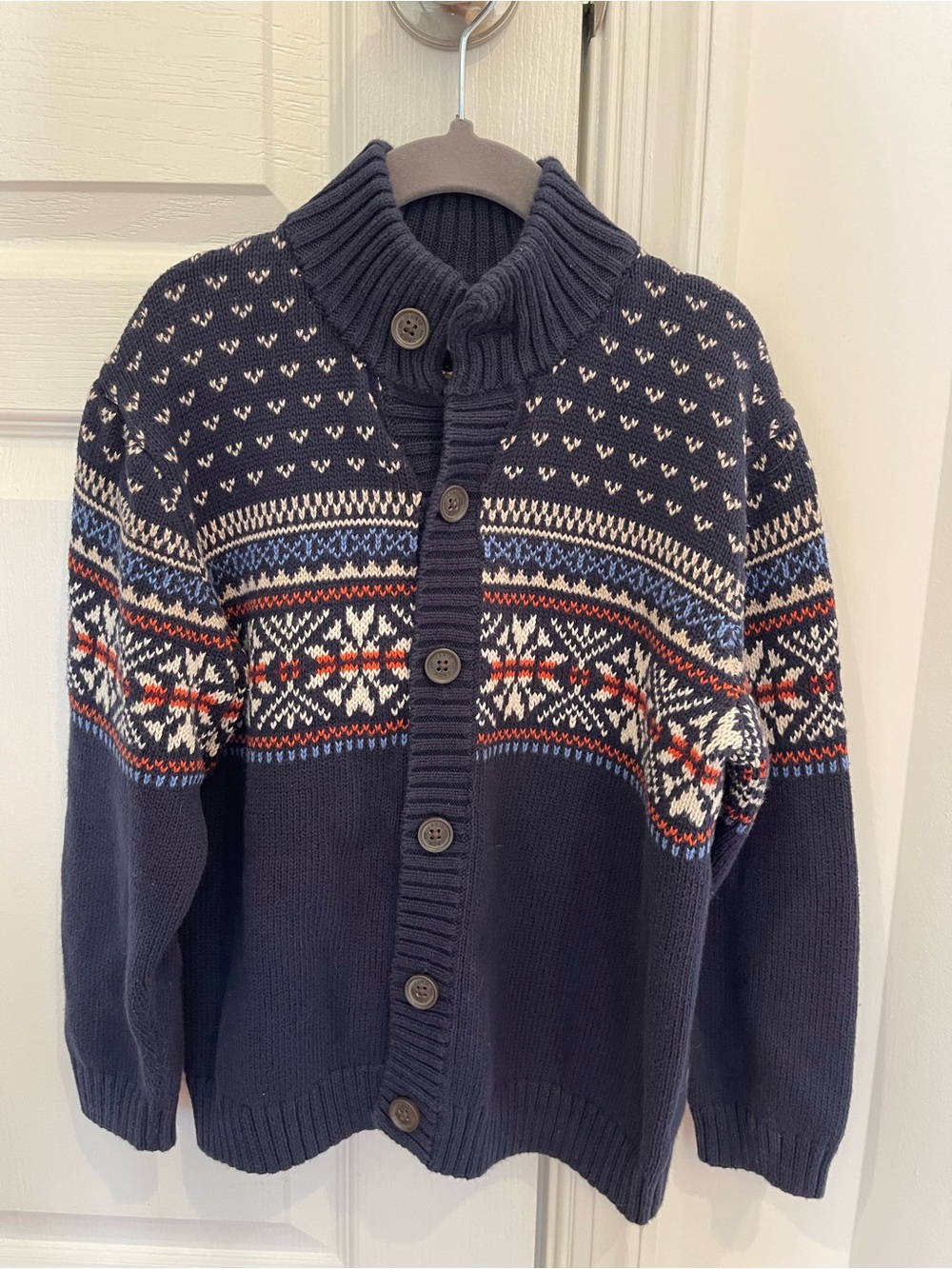 Janie and Jack Boys 100% Cotton Knit Sweater Cardigan Size 6 Navy Fair Isle